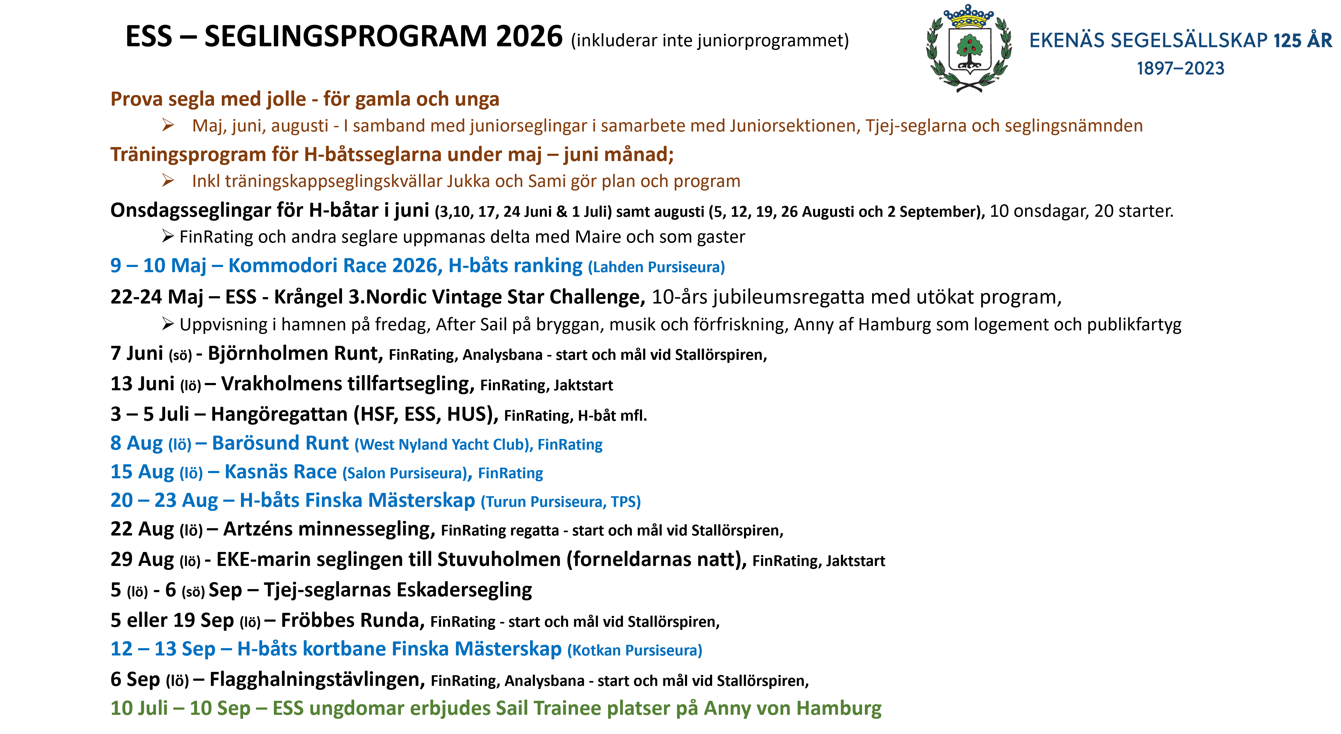 ESS Seglingsprogram 2026 Uppdaterat 21 02 26